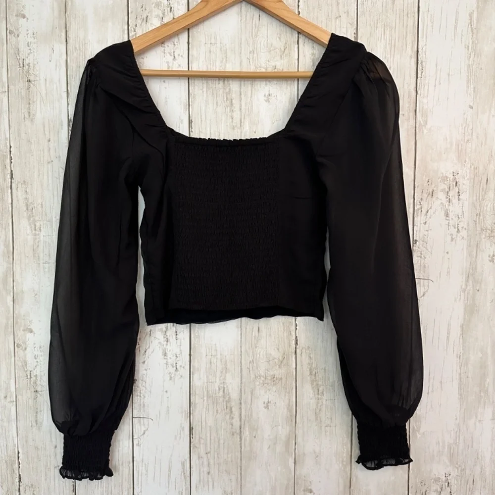 Abercrombie & Fitch Top Womens XS Babydoll Style Black Sheer Sleeve Lined Y2K